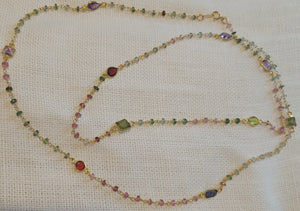 Beaded Multi-Gem Double Wrap Necklace